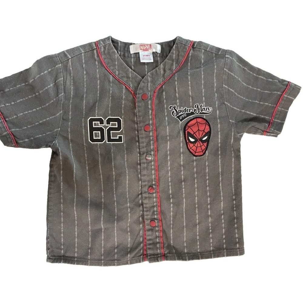 Marvel Boys 3T Top Spider-Man NYC Embroidered Logo Short Sleeve Snap Front